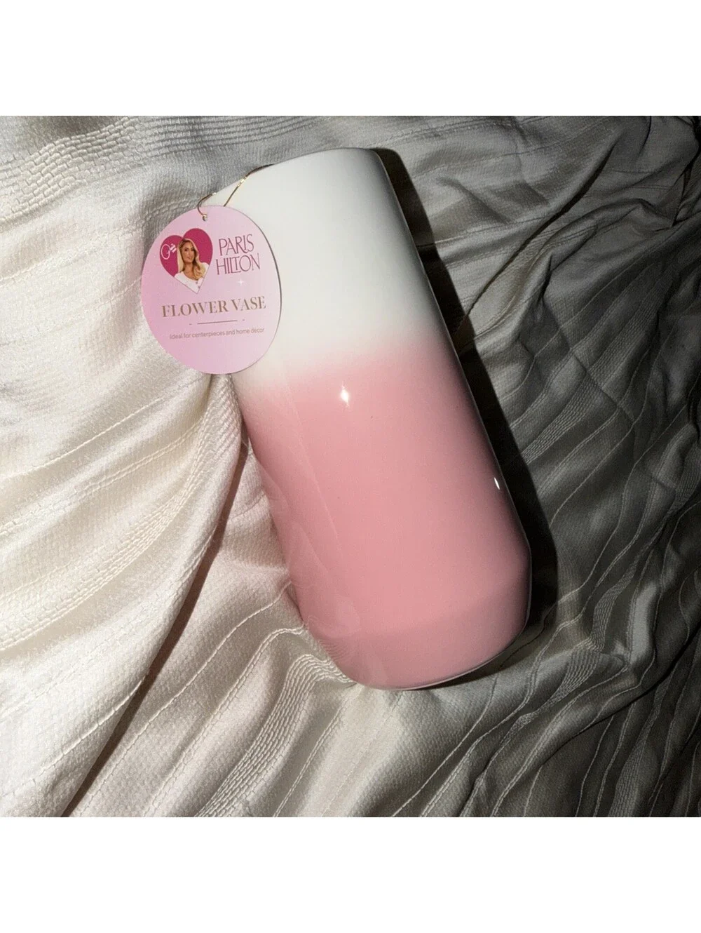 Paris Hilton Iridescent Pink white ombré Ceramic Flower Vase